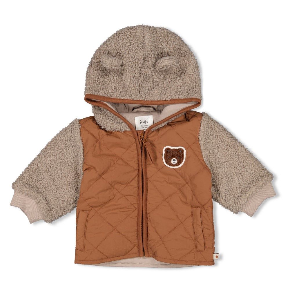 Feetje Bouclé jasje met capuchon - Wild World Bruin