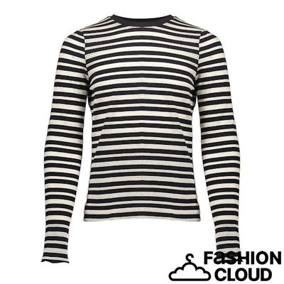 Geisha Top ls striped ajour  000999 - black/off-white