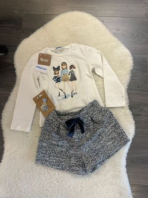 Mayoral L/s shirt dress               Cream-Navy 4011