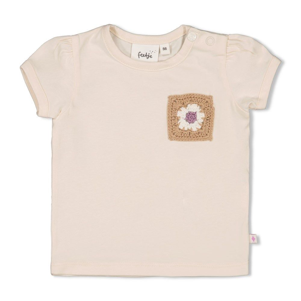 Feetje T-shirt met crochet zakje - Flower Ranch Offwhite