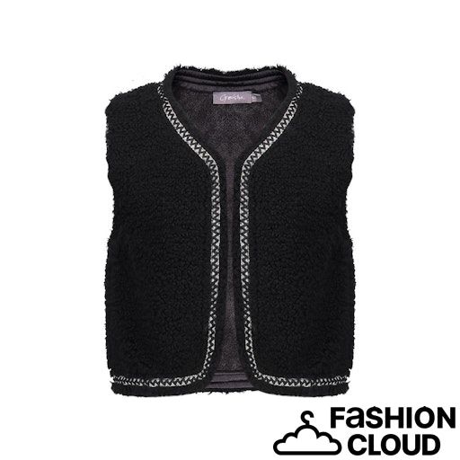 Geisha Gilet teddy embroidery  000999 - black/tape black zigzag