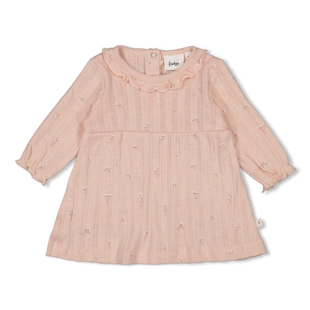 Feetje Jurk pointelle rib AOP - Delicate Flower l.Roze