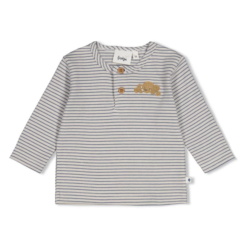 Feetje Longsleeve rib met streep - Breakfast Buddy Blauw