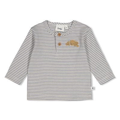 Feetje Longsleeve rib met streep - Breakfast Buddy Blauw