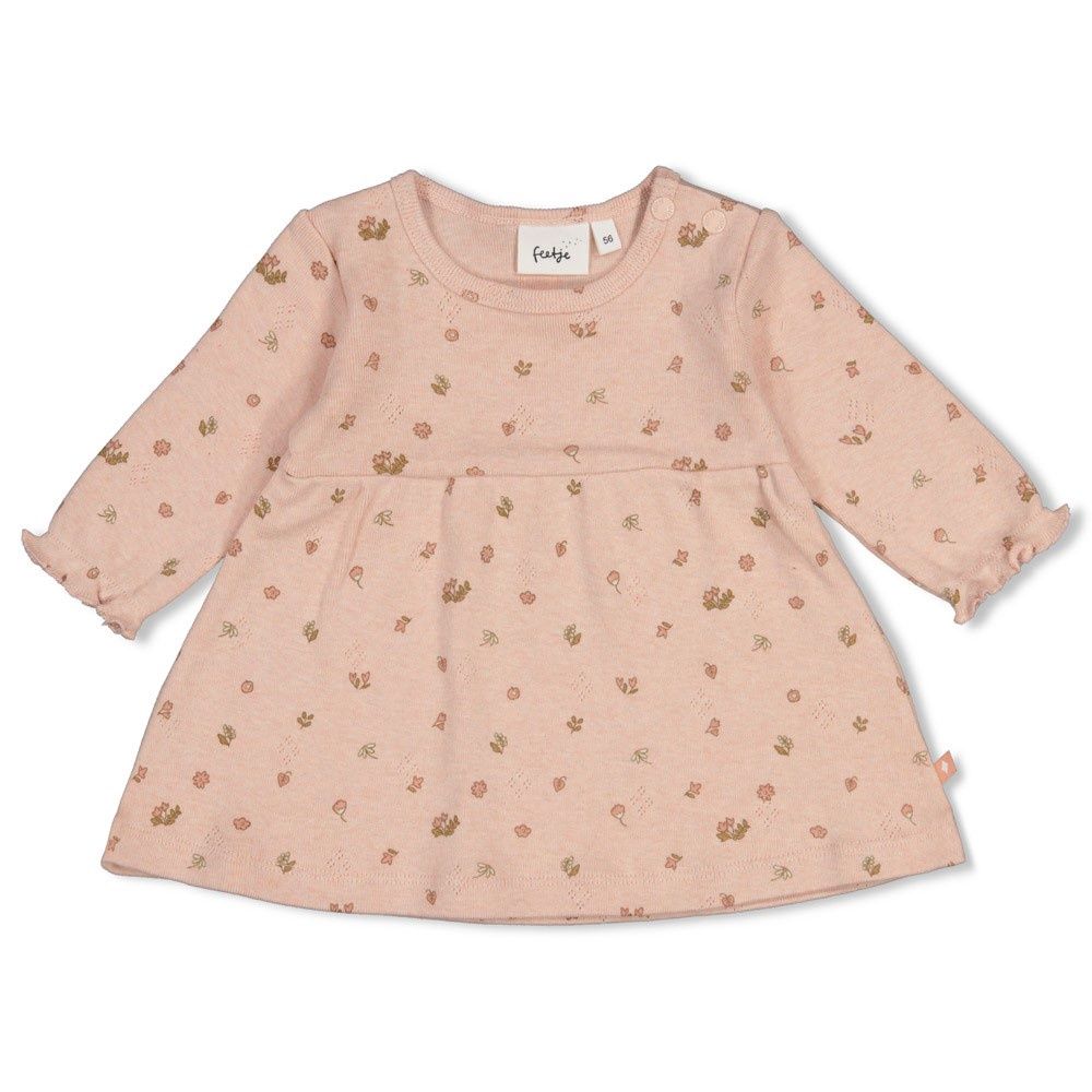 Feetje Jurk pointelle rib AOP - Fall in Love Roze melange