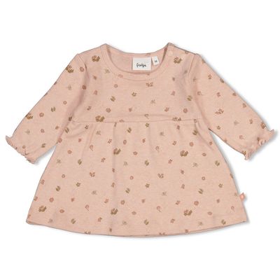 Feetje Jurk pointelle rib AOP - Fall in Love Roze melange