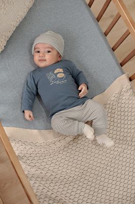 Feetje Mutsje rib met streep - Breakfast Buddy Blauw