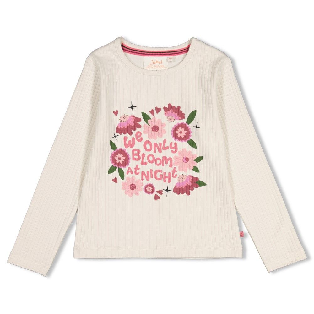 Jubel Longsleeve rib - Moon Flowers Wit