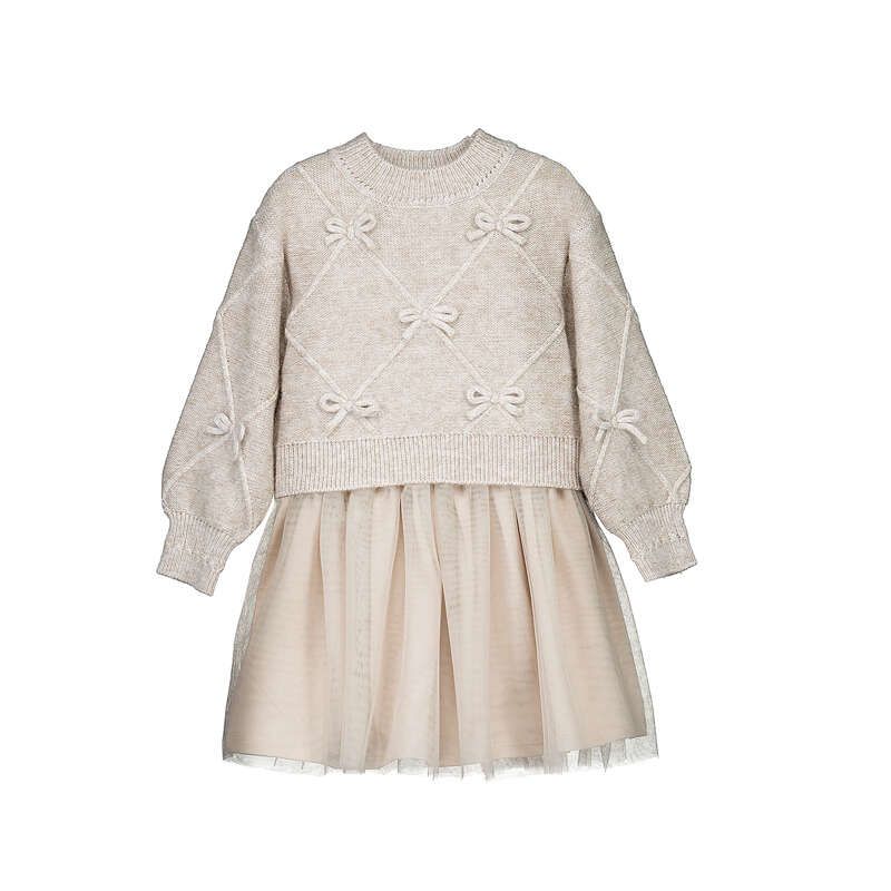 Mayoral Knit dress with bows 4927 Beige vigo
