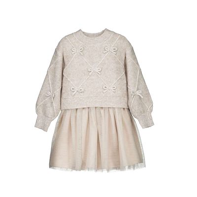 Mayoral Knit dress with bows 4927 Beige vigo