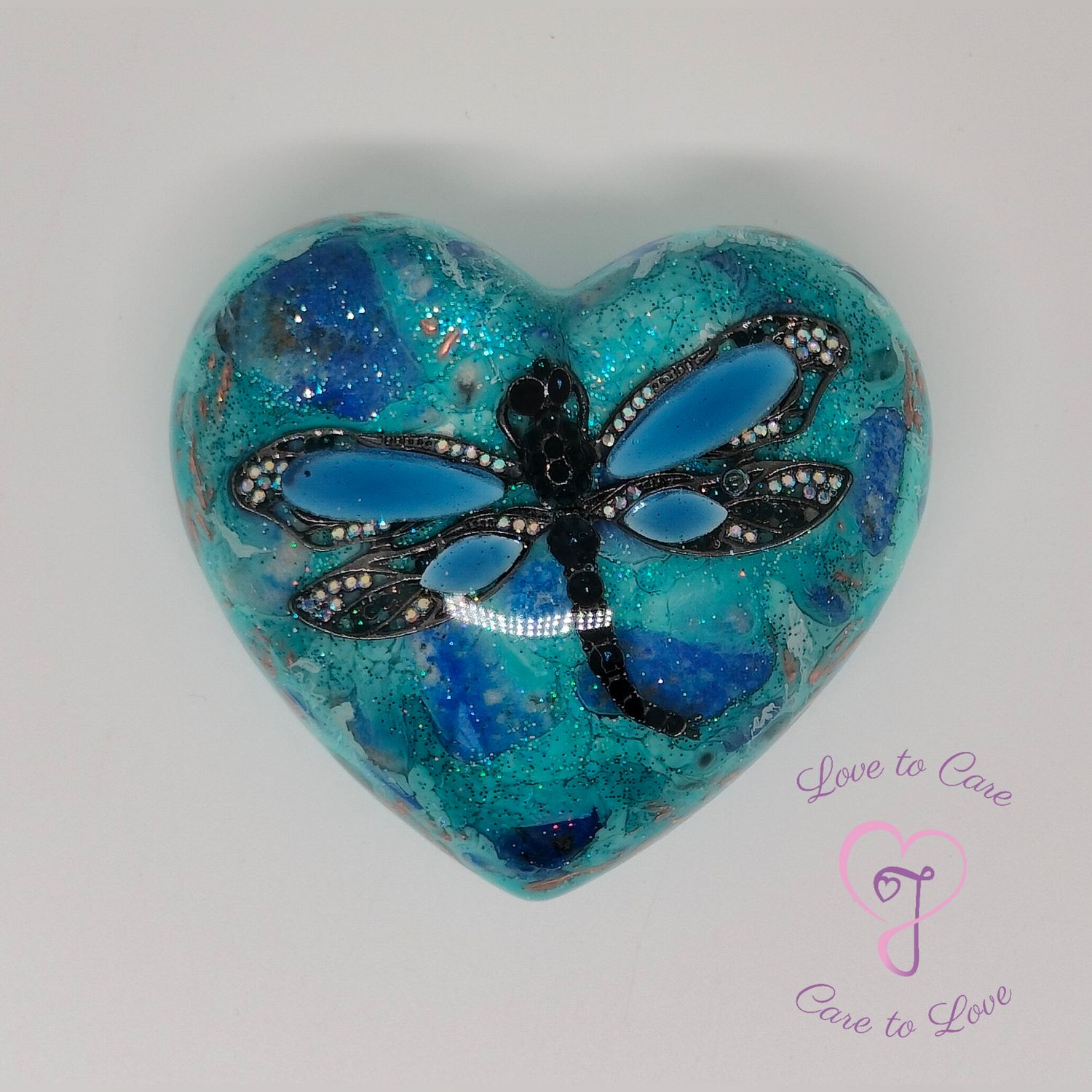 Orgonite hart L Blauwe Libelle