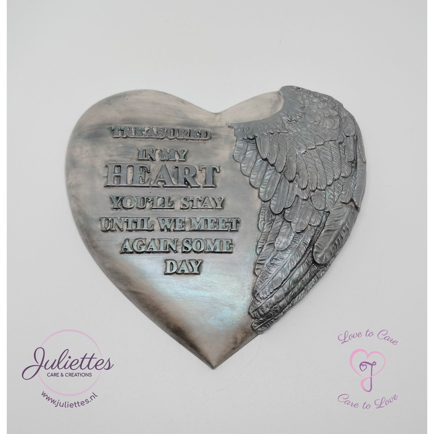 Herdenkingshart met vaste tekst en vleugels 