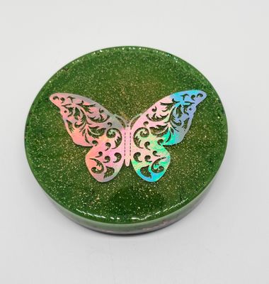 Orgonite oplaadschijf XL met holografische vlinder