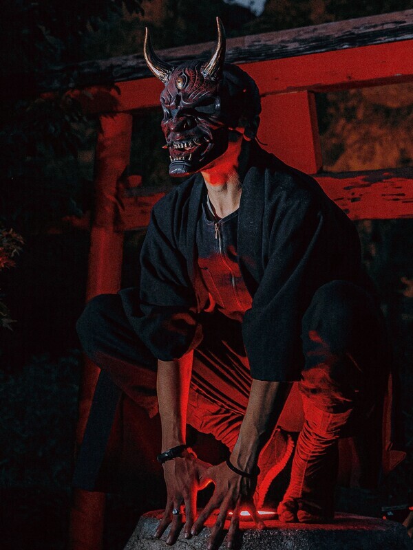 Japanese DBD Oni Mask Red and Black wearable