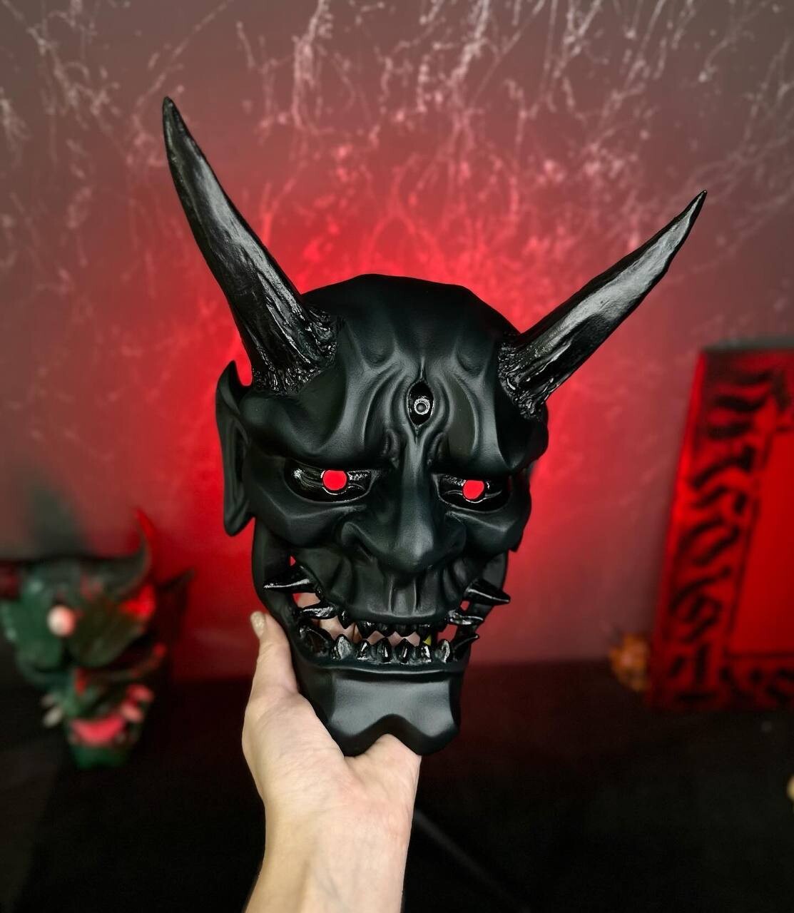 Japanese Oni demon mask Total Black