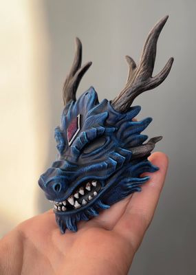 Blue dragon mask necklace