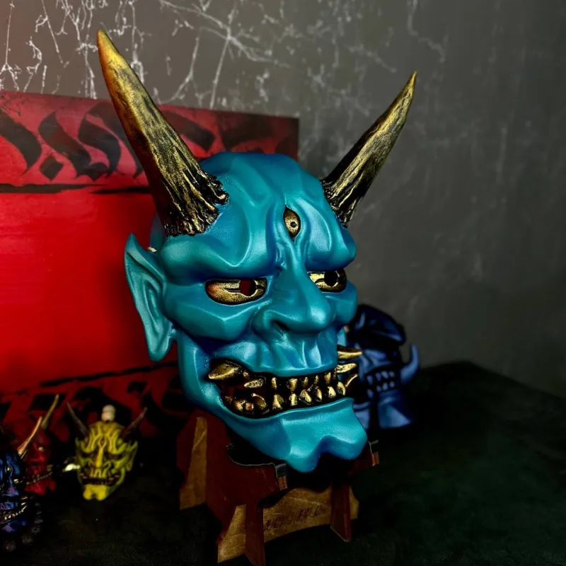 Japanese Oni mask wearable: Gold and Teal