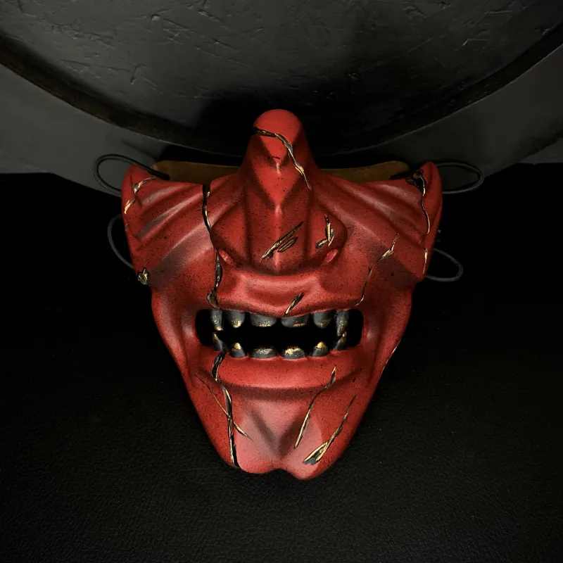 Japanese Red Samurai mask Damaged