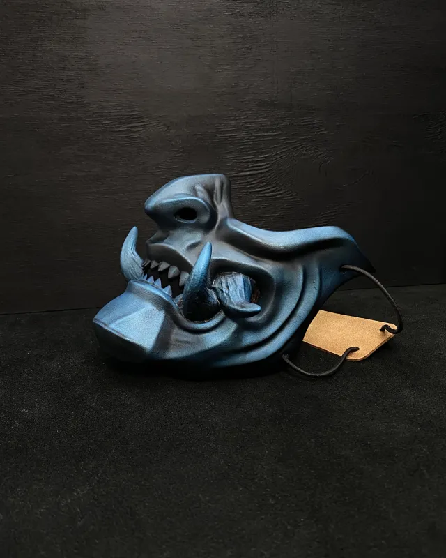 Oni Half Face Mask: Blue Metallic
