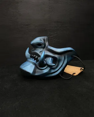 Oni Half Face Mask: Blue Metallic