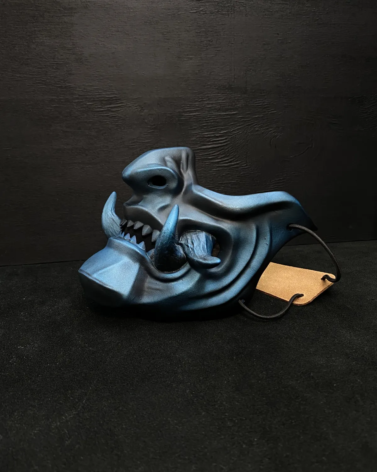Oni Half Face Mask: Blue Metallic