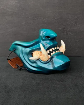 Samurai Half mask: Teal with Big Fangs