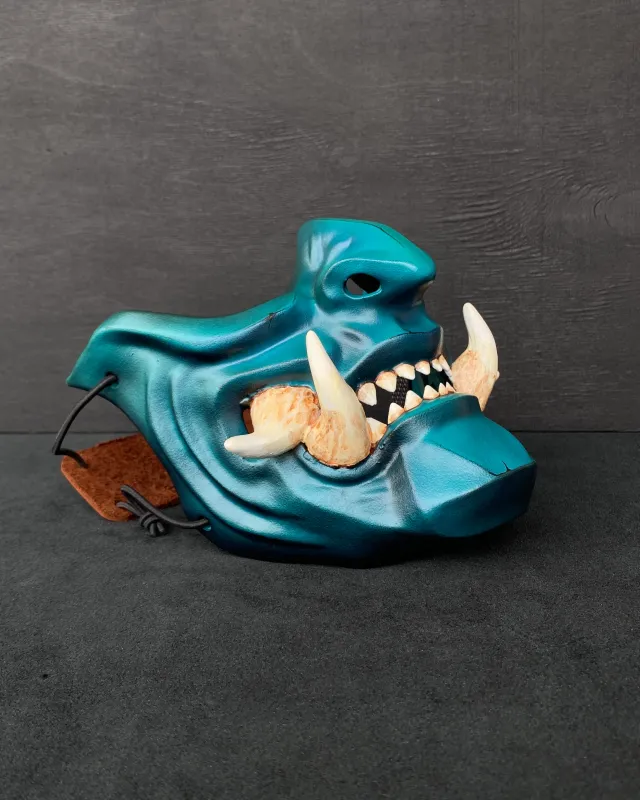Samurai Half mask: Teal with Big Fangs