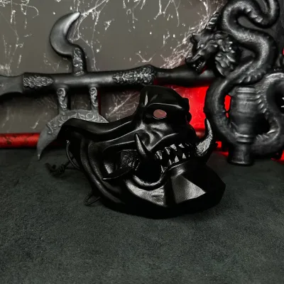 Black Samurai Mask with big fangs