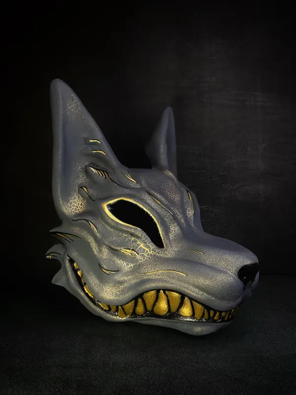 Kitsune Mask with Gold Craquelure