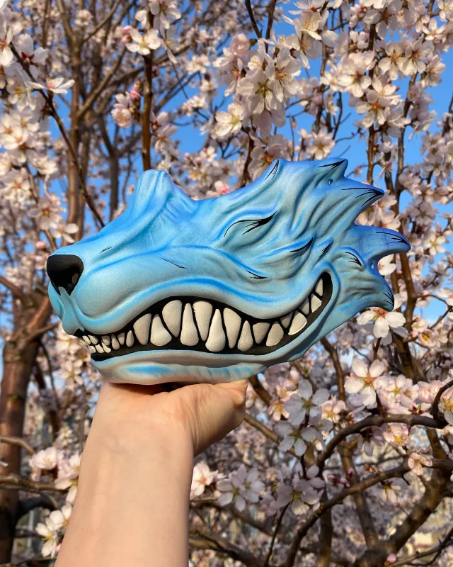 Blue Oni Wolf Half Mask