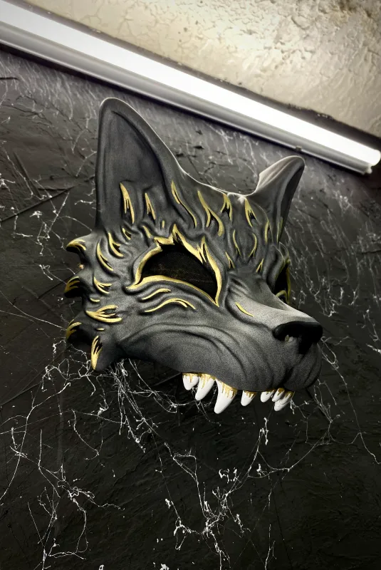 Japanese Kitsune Half mask Grey &amp; Gold