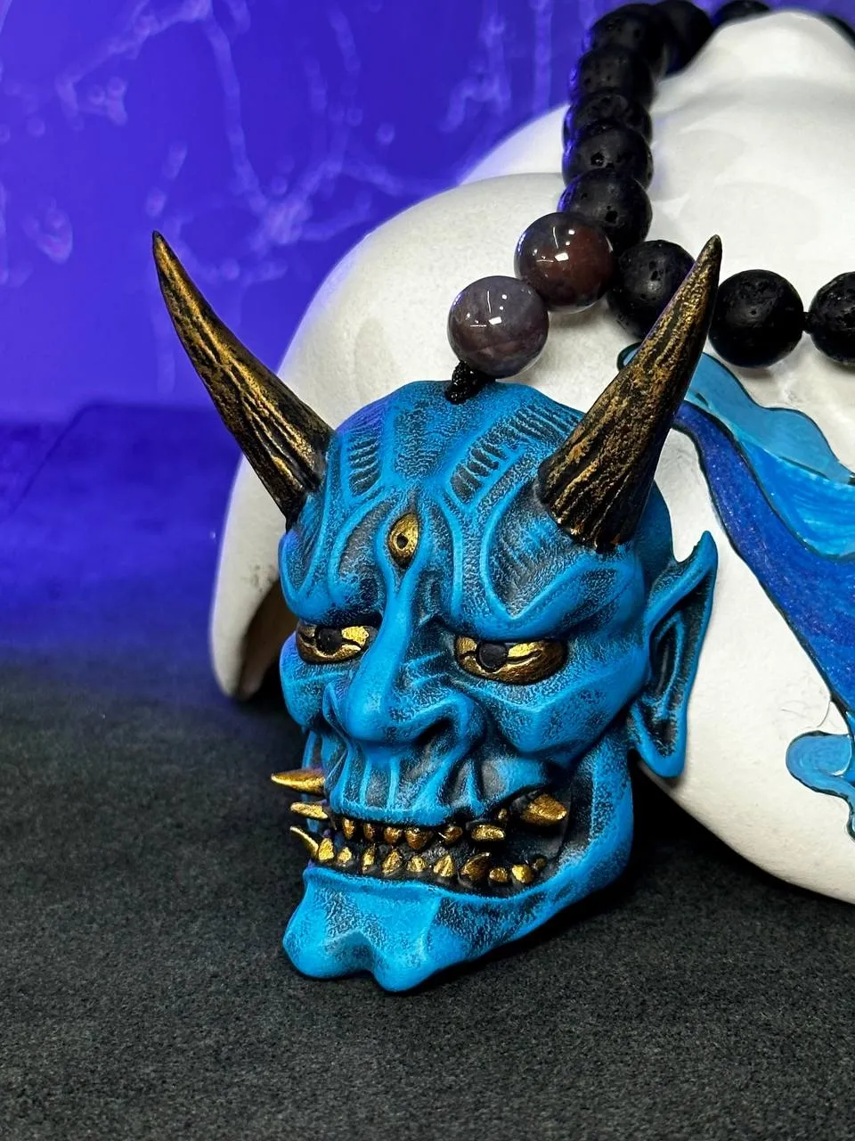 Blue Oni mask Necklace