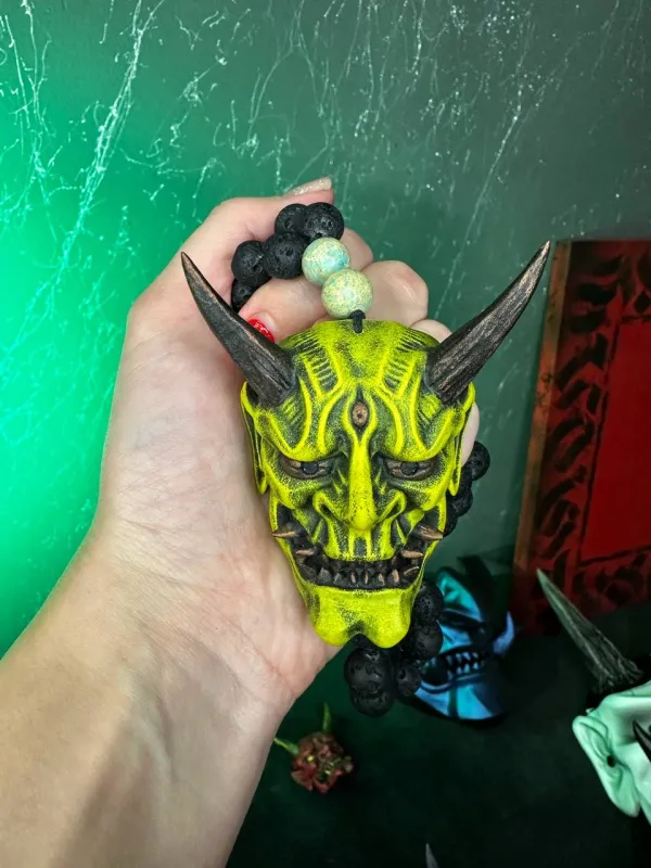 Yellow Oni Mask Necklace