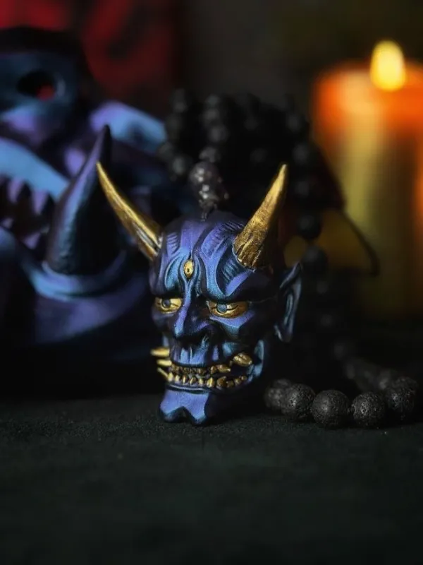 Purple Chameleon Oni mask Necklace
