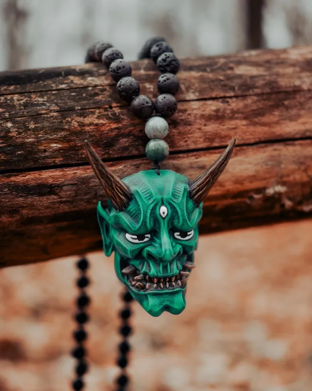 Green Oni mask Necklace