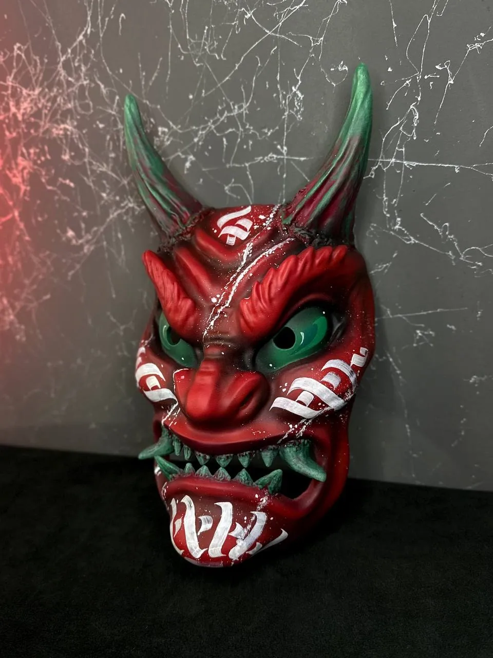 Red Namahage Mask with Calligraphy