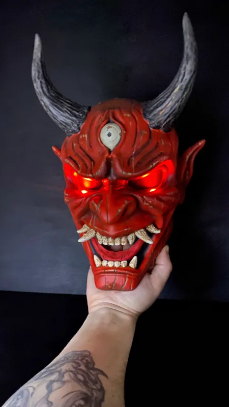Red DBD Oni Mask with LED lights