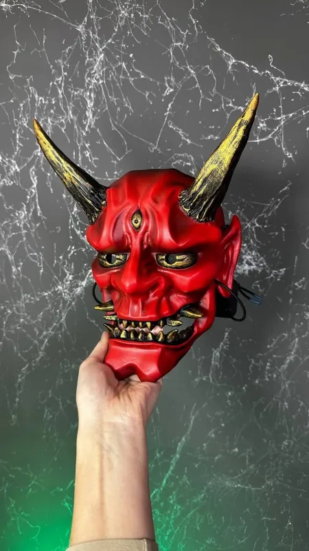 Japanese Oni Mask Red and Gold
