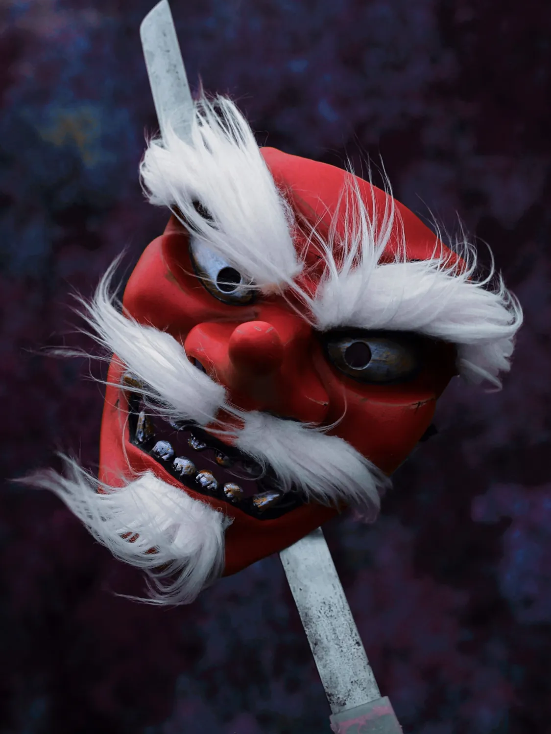 Red Tengu Mask with White Beard