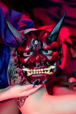 Japanese Oni Mask: Red and Black