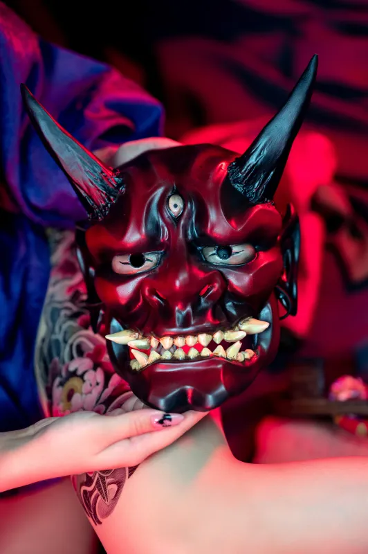 Japanese Oni Mask: Red and Black