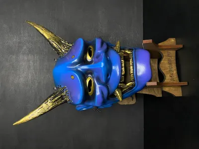 Japanese Blue Gold Hannya Mask