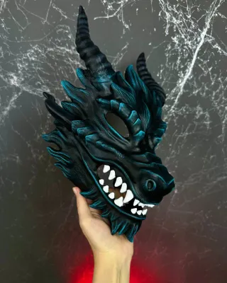 Black and Teal Dragon Mask