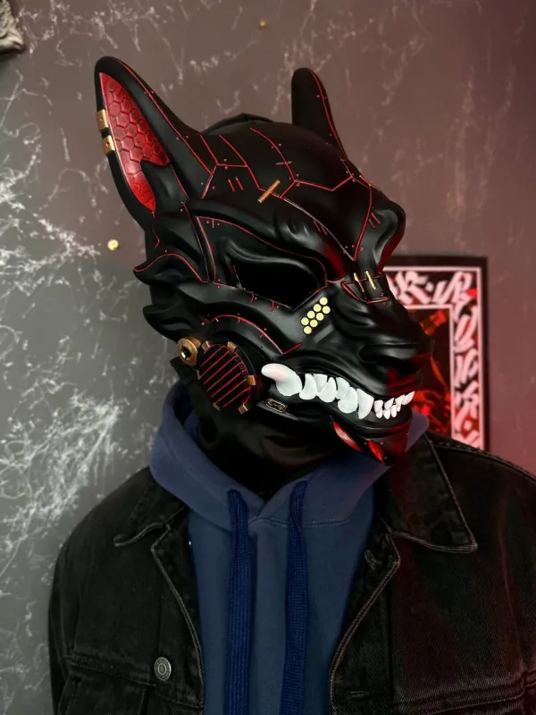 Cyberpunk Wolf mask: Black &amp; Red
