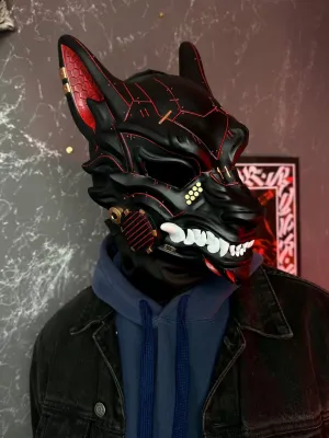 Cyberpunk Wolf mask: Black &amp; Red