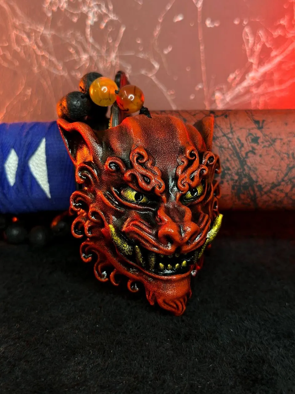 Red Komainu mask Necklace
