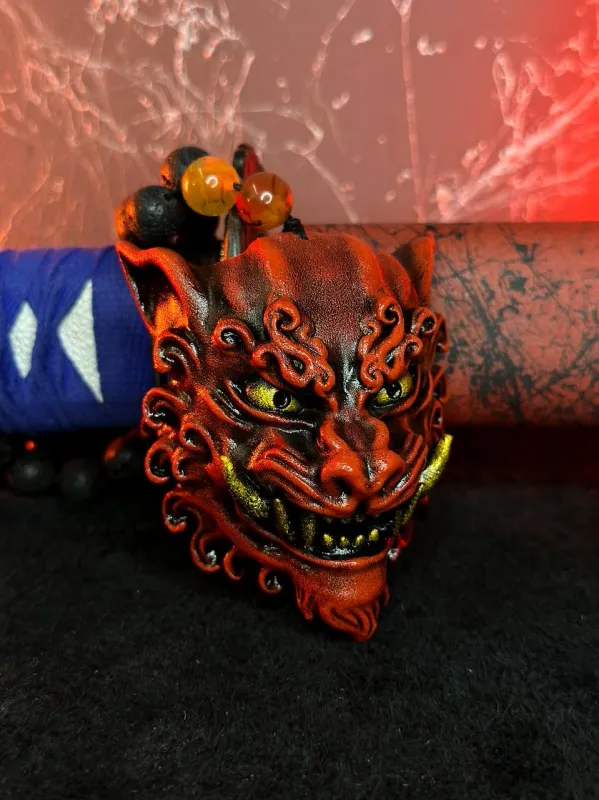 Red Komainu mask Necklace