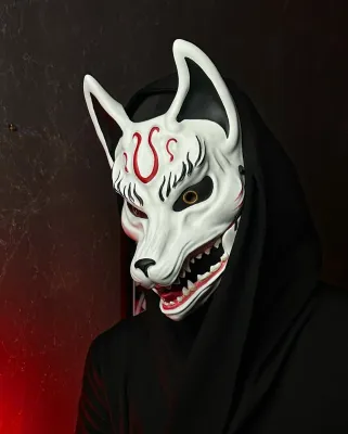 White and Red Kitsune mask