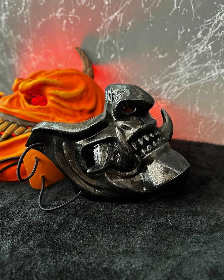 Black Metallic Oni Half Mask