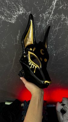 Black Anubis mask with Golden Moon &amp; Tears - Limited Edition